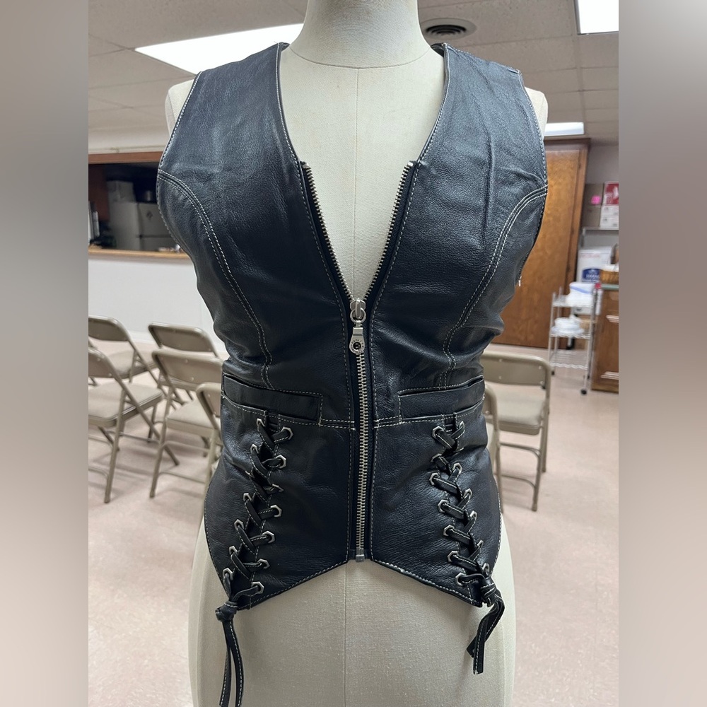 Black Leather Lace-Up Corset style Vest, Harley Davidson